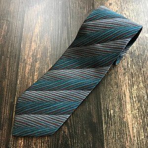 MISSONI Ombre Diagonal Stripe Neck Tie Cravat Silk Made In Italy Teal Gray $150